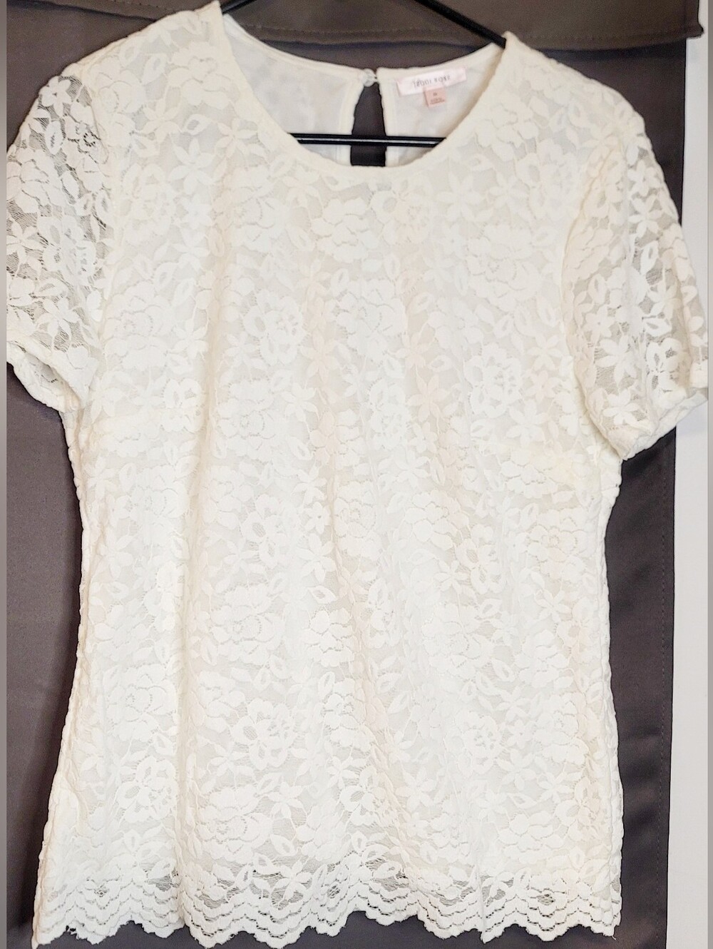 Teddi Rose Lace Top Soft White Floral Lined Romantic Boho Tee Blouse Sz M